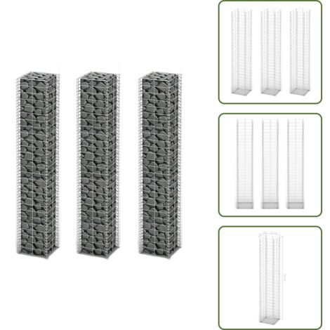 The Living Store Jeu de panier de gabion 3 pcs Fil galvanisé 25x25x150 cm - Mur en gabion