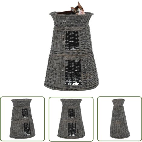 The Living Store Jeu de panier pour chats 3 pcs avec coussins Gris 47x34x60 cm - Paniers Pour Chats - Maison Pour Chat - Arbre À Chat - Lit Pour Chat - Accessoires Pour Chat