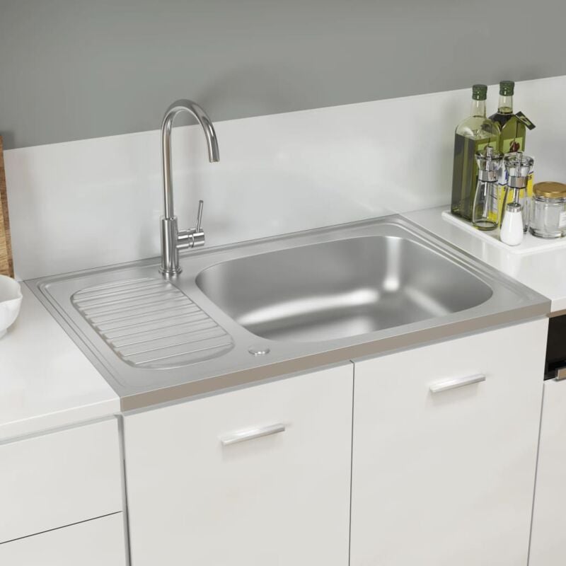 Jeu d'évier de cuisine et égouttoir argenté 800x500x155 mm inox The Living Store Argent