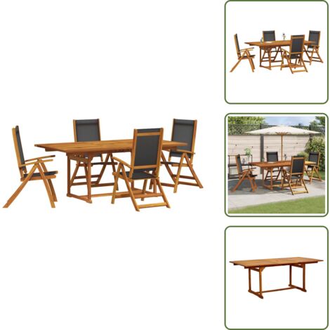 The Living Store Juego comedor de jardín 5 pzas madera maciza acacia y textileno - Mesa de jardín