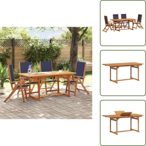 The Living Store Juego comedor de jardín 5 pzas madera maciza acacia y textileno - Mesa de jardín