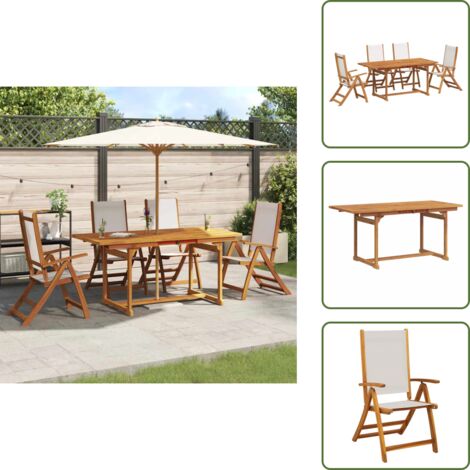 The Living Store Juego comedor de jardín 5 pzas madera maciza acacia y textileno - Mesa de jardín