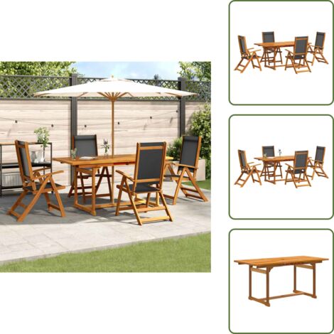 The Living Store Juego comedor de jardín 5 pzas madera maciza acacia y textileno - Mesa de jardín