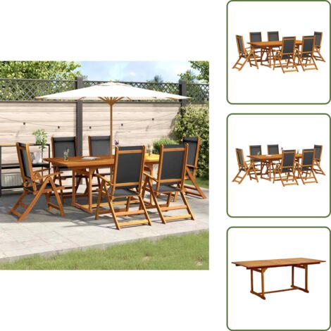 The Living Store Juego comedor de jardín 7 pzas madera maciza acacia y textileno - Mesa de jardín