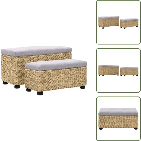 The Living Store Juego de bancos 2 piezas hierba marina gris - Banco de seagrass