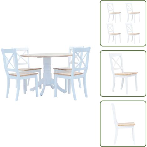 The Living Store Juego de comedor 5 piezas madera maciza de caucho blanco marrón - Mesa de comedor