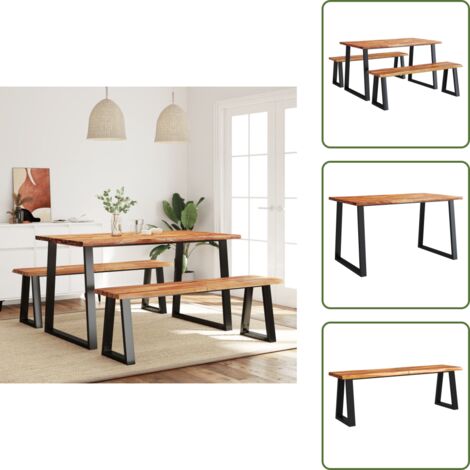 The Living Store Juego de comedor con borde vivo 3 piezas madera maciza acacia - Madera de acacia