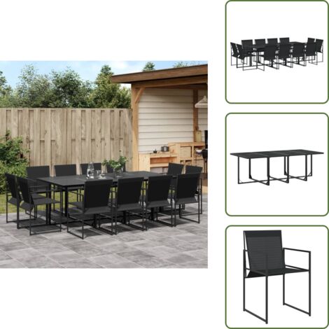 The Living Store Juego de comedor de jardín 13 piezas textileno negro - Sillas de jardín