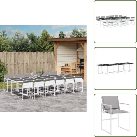 The Living Store Juego de comedor de jardín 13 pzas con cojines textilene blanco - Sillas de jardín