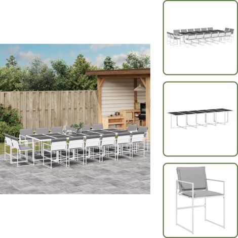 The Living Store Juego de comedor de jardín 17 pzas con cojines textilene blanco - Sillas de jardín
