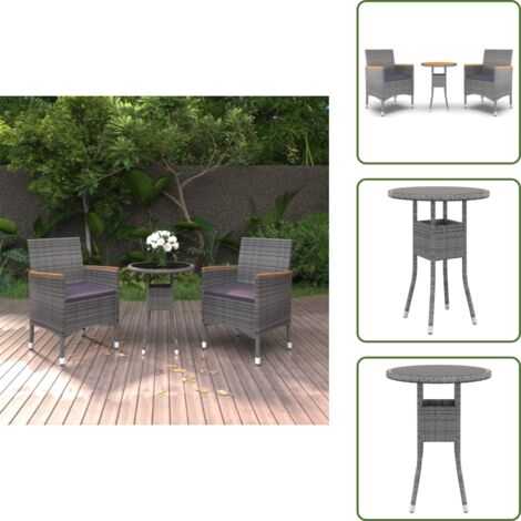 The Living Store Juego de comedor de jardín 3 piezas ratán sintético gris - Mesa de jardín