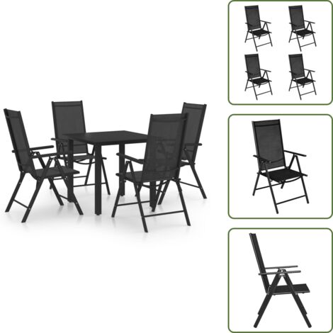 The Living Store Juego de comedor de jardín 5 piezas aluminio negro - Sillas de jardín