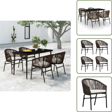 The Living Store Juego de comedor de jardín 5 piezas con cojines marrón - Comedor de jardín