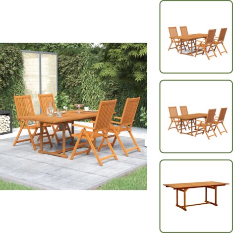The Living Store Juego de comedor de jardín 5 piezas madera maciza de acacia 150-200 cm - Comedor de jardín
