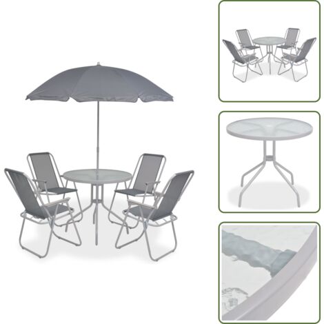 The Living Store Juego de comedor de jardín 6 piezas acero y textilene gris - Sillas de jardín