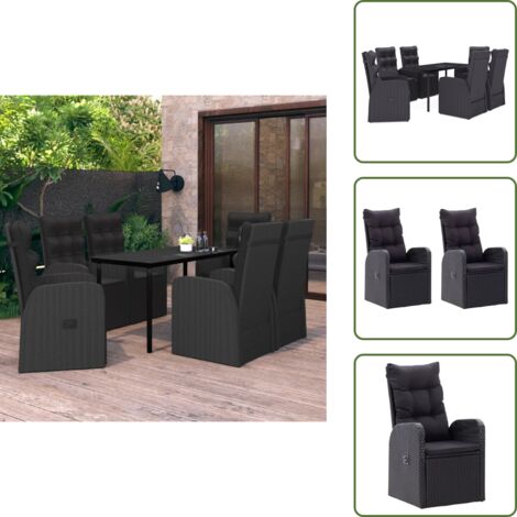 The Living Store Juego de comedor de jardín 7 piezas con cojines negro - Juego de comedor