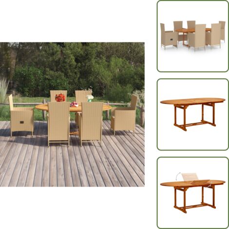 The Living Store Juego de comedor de jardín 7 piezas ratán sintético beige - Mesa de jardín