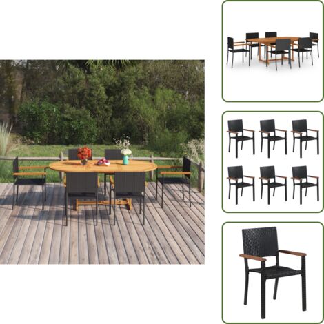 The Living Store Juego de comedor de jardín 7 piezas ratán sintético negro - Mesa de jardín