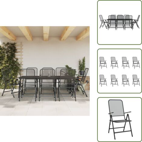 The Living Store Juego de comedor de jardín 9 pzas malla metálica gris antracita - Juego de comedor