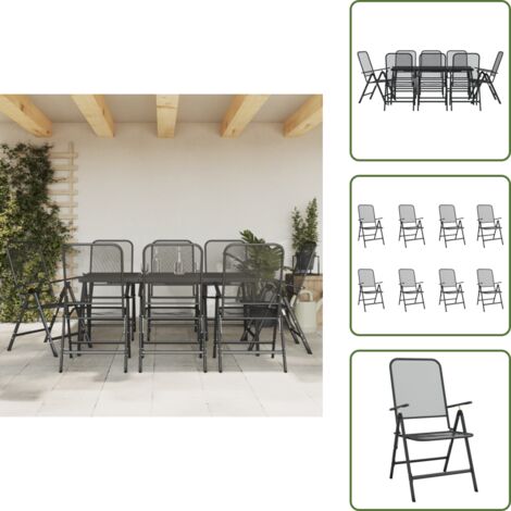 The Living Store Juego de comedor de jardín 9 pzas malla metálica gris antracita - Sillas de jardín