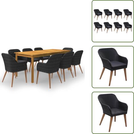 The Living Store Juego de comedor de jardín de 9 piezas negro - Comedor de jardín