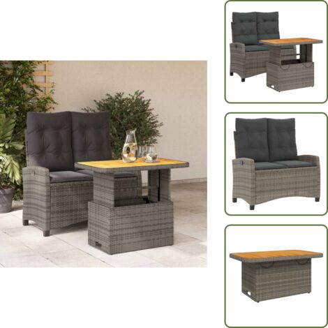 The Living Store Juego de comedor jardín 2 pzas con cojines ratán sintético gris - Banco de jardín