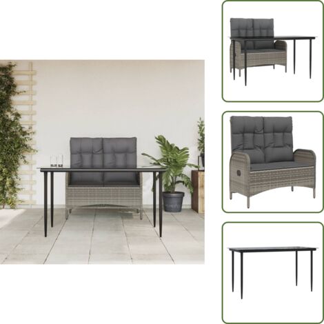 The Living Store Juego de comedor jardín 2 pzas con cojines ratán sintético gris - Banco exterior