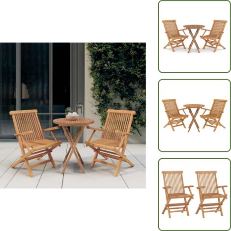 The Living Store Juego de comedor para jardín 3 piezas madera maciza de teca - Sillas de jardín