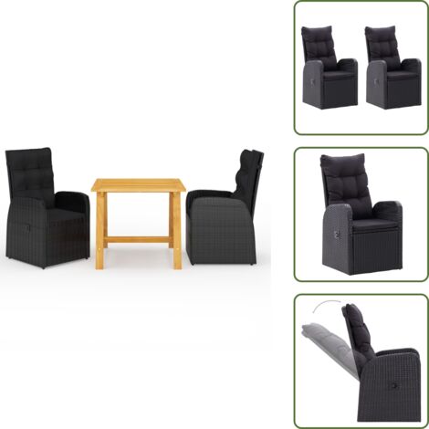 The Living Store Juego de comedor para jardín 3 piezas negro - Mesa de comedor