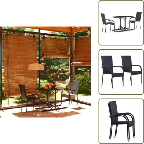 The Living Store Juego de comedor para jardín 3 piezas negro - Mesa de jardín
