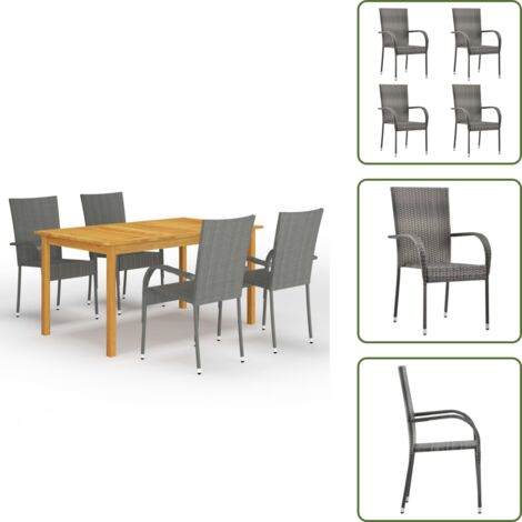 The Living Store Juego de comedor para jardín 5 piezas gris - Mesa de jardín