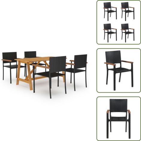 The Living Store Juego de comedor para jardín 5 piezas negro - Mesa de comedor