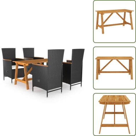 The Living Store Juego de comedor para jardín 5 piezas negro - Mesa de comedor