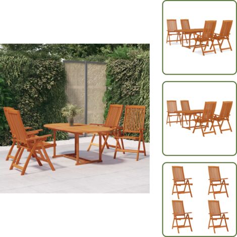 The Living Store Juego de comedor para jardín 5 pzas madera maciza de eucalipto - Mesa de jardín