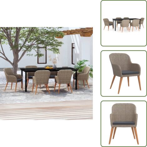 The Living Store Juego de comedor para jardín 7 piezas con cojines marrón - Mesa de jardín