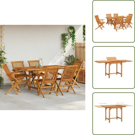 The Living Store Juego de comedor para jardín 7 piezas madera maciza teca - Mesa de jardín