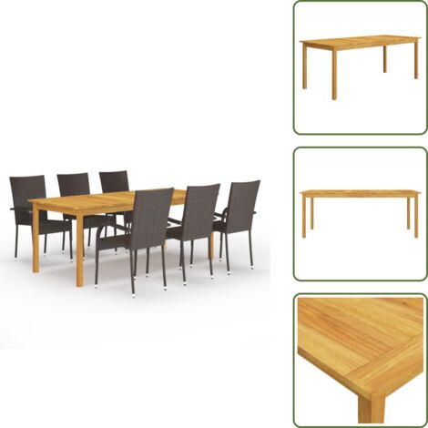 The Living Store Juego de comedor para jardín 7 piezas marrón - Mesa de comedor