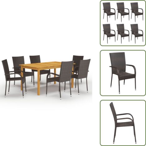 The Living Store Juego de comedor para jardín 7 piezas marrón - Mesa de comedor
