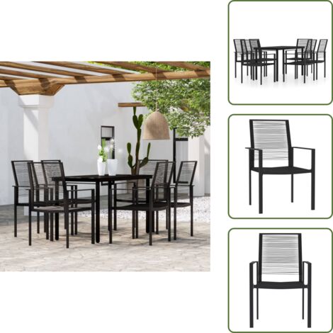The Living Store Juego de comedor para jardín 7 piezas negro - Mesa de jardín