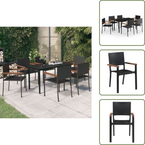 The Living Store Juego de comedor para jardín 7 piezas negro - Mesa de jardín