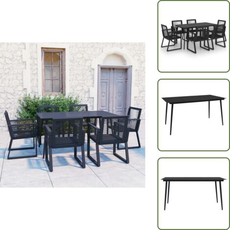 The Living Store Juego de comedor para jardín 7 piezas ratán PVC negro - Mesa de jardín