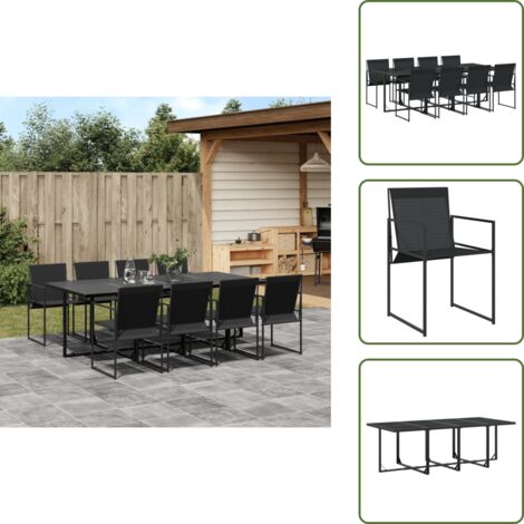 The Living Store Juego de comedor para jardín 9 piezas textilene negro - Sillas de jardín