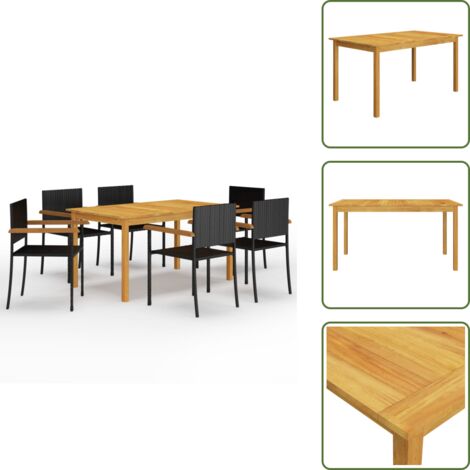 The Living Store Juego de comedor para jardín de 7 piezas negro - Mesa de comedor