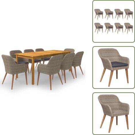 The Living Store Juego de comedor para jardín de 9 piezas marrón - Mesa de comedor