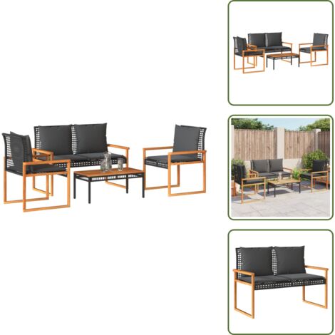 The Living Store Juego de jardín con cojines 4 piezas ratán sintético negro - Muebles de jardín