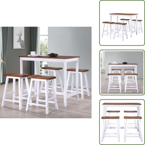 The Living Store Juego de mesa alta y taburete de cocina 5 pzas madera maciza - Taburete de bar