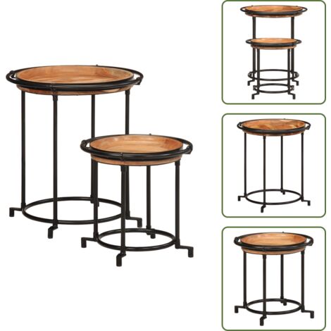 The Living Store Juego de mesas auxiliar 2 piezas madera maciza de acacia - Madera de acacia