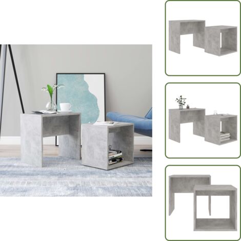 The Living Store Juego de mesas de centro contrachapada gris hormigón 48x30x45cm - Mesas apilables