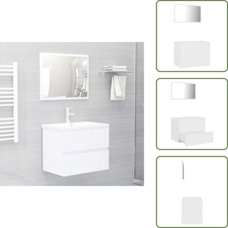 The Living Store Juego de muebles de baño 2 pzas madera contrachapada blanco - Espejo de baño