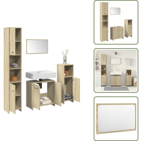 The Living Store Juego de muebles de baño 4 pzas contrachapada roble Sonoma - Muebles de baño